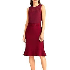 Lauren Ralph Lauren Belted Georgette-Jersey Dress Exotic Ruby Size 8